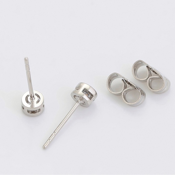 Stud Earrings Platinum Plated CZ Zirconia Luxury Jewelry - Picture 3 of 11